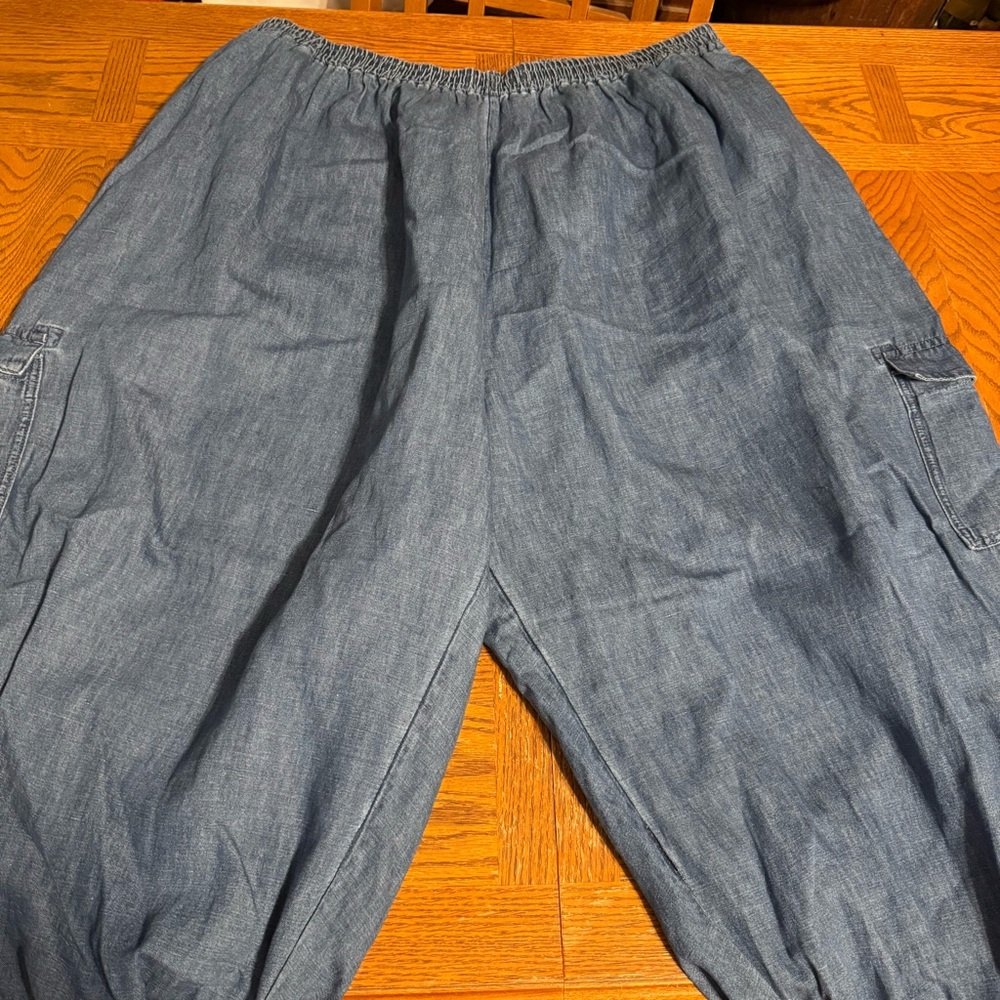 Lucy & Yak Rumi Cargo Denim Balloon Pants UK 24 or US 20 Elastic Waist Pull-on - Picture 3 of 15